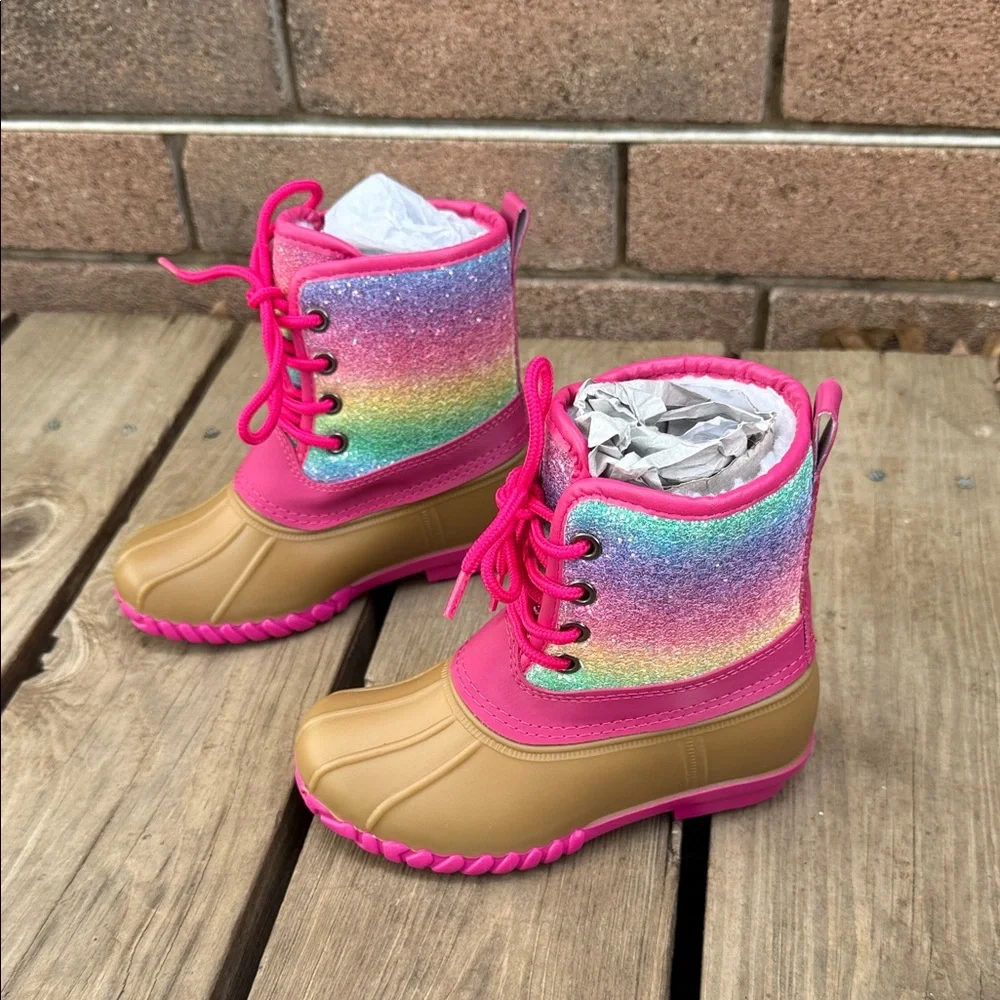 Fabkids Ombre Glitter Lace up Duck Boot in Hot Pink Size 10 NWT